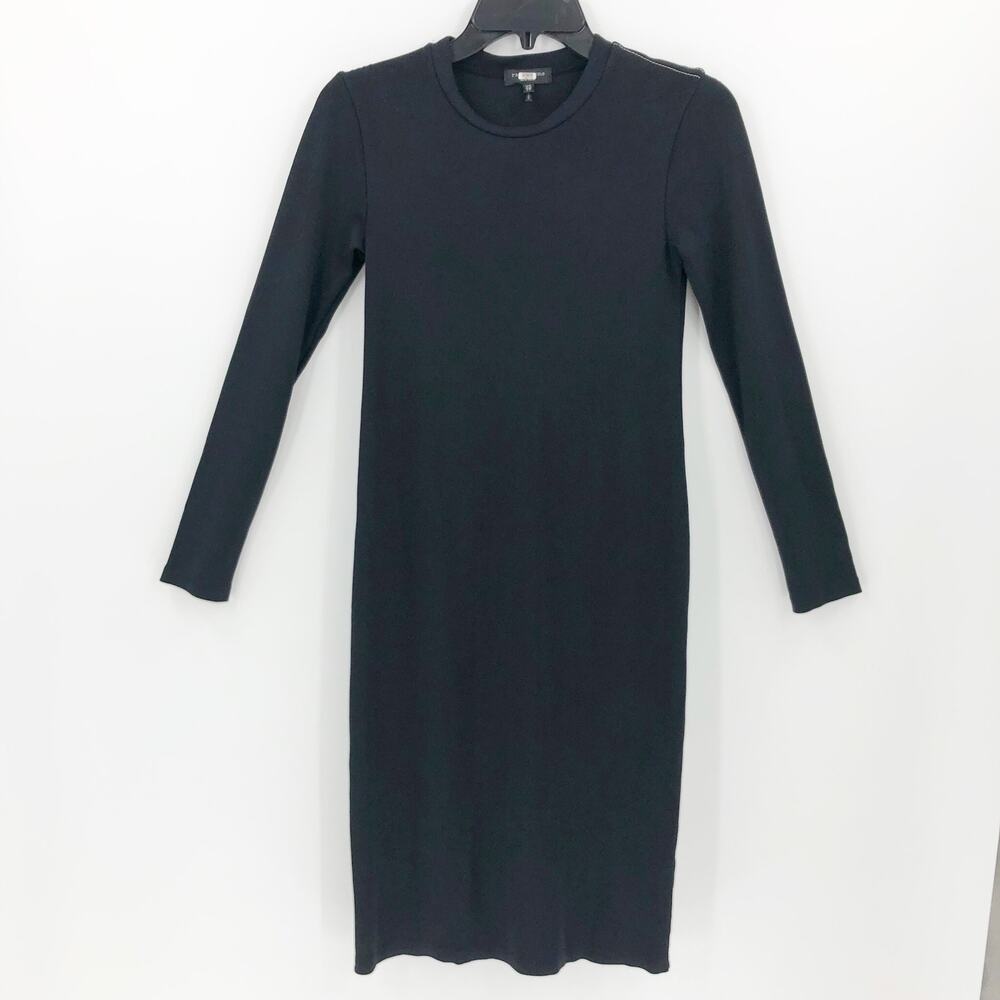 Rag & Bone Womens Shirt Dress XS Black Crew Neck Long Sleeve Midi Pullover